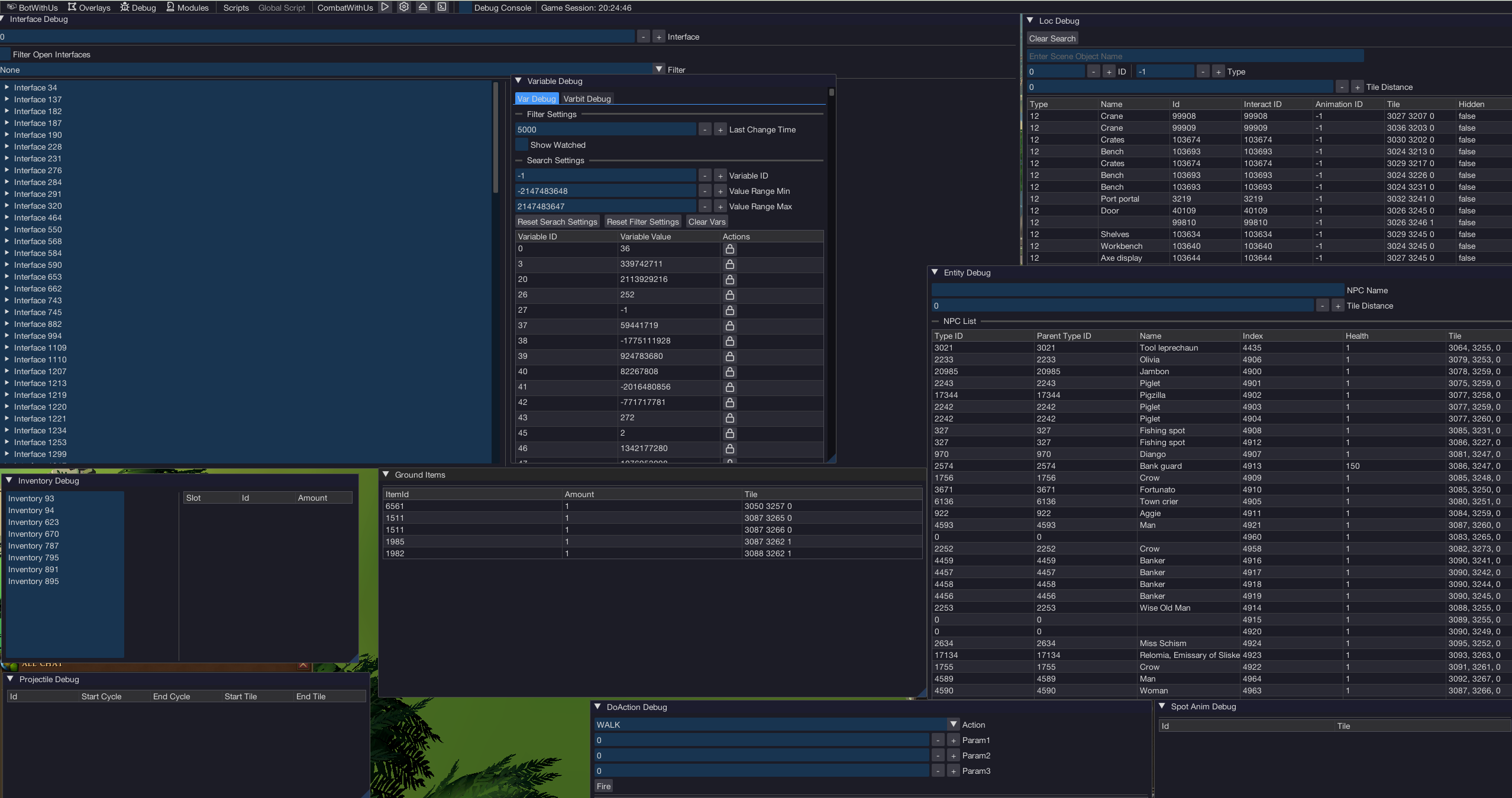 All debug overlays open at once on the game client