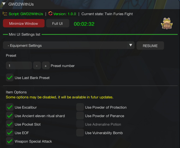Equipment Settings