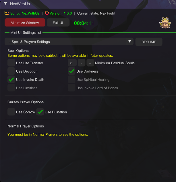 Spells And Prayers Settings