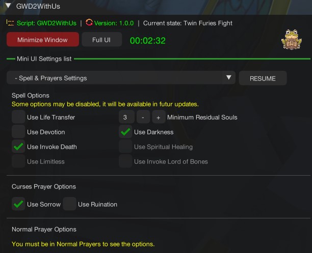 Spells And Prayers Settings