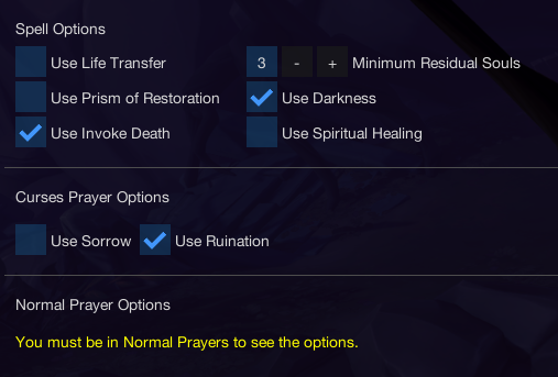 Spells And Prayers Settings