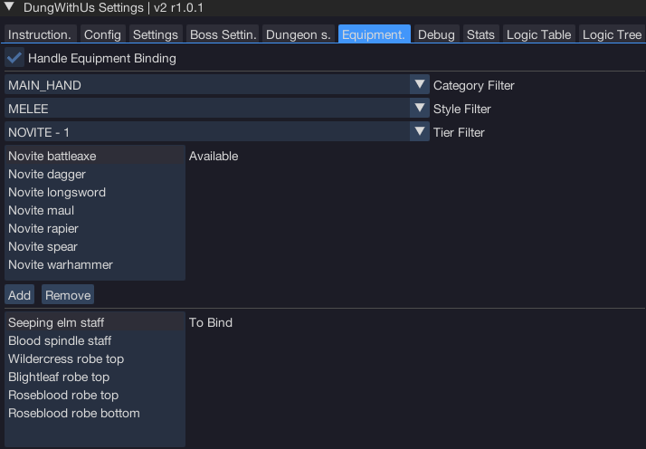 Equipment Binding GUI