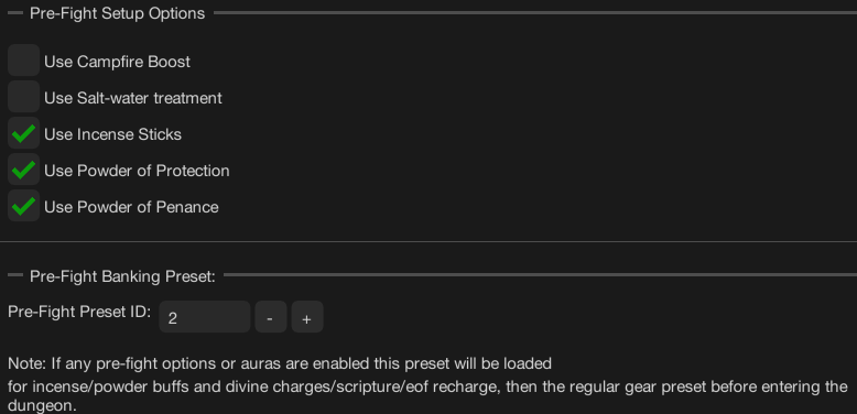 Pre-Fight Settings